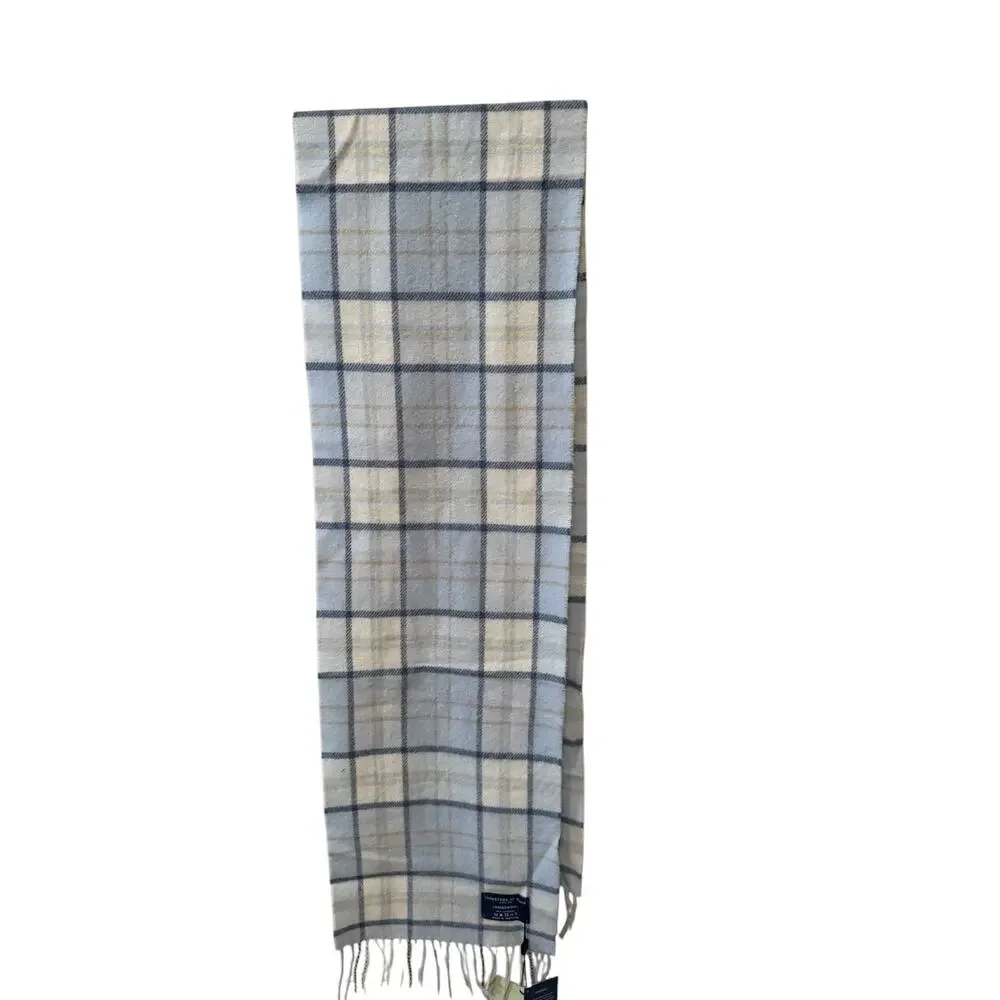 Johnstons of Elgin Scotland Lambswool Fringed Scarf Light Blue Plaid